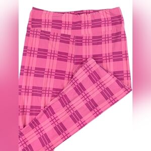 LuLaRoe Pink Plaid Leggings (Tall & Curvy)